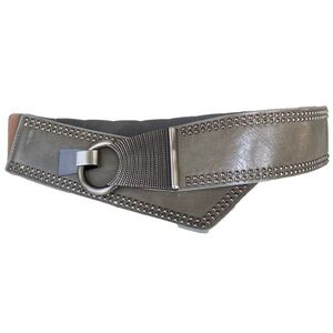 Unisex Stretchable Belt Gray Silver Rivets OS